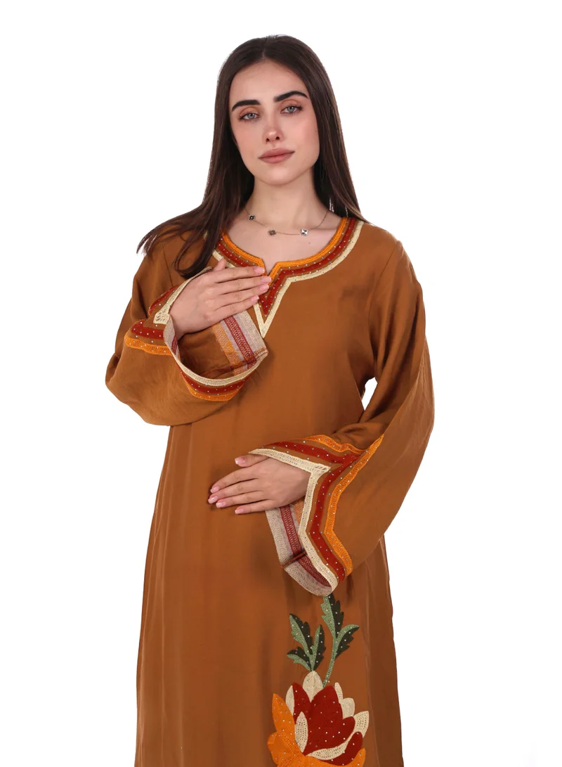 AL BENT AL SHARQIEH Honey Brown women jalabiya , arabian traditional dress for Women | Best Price UAE